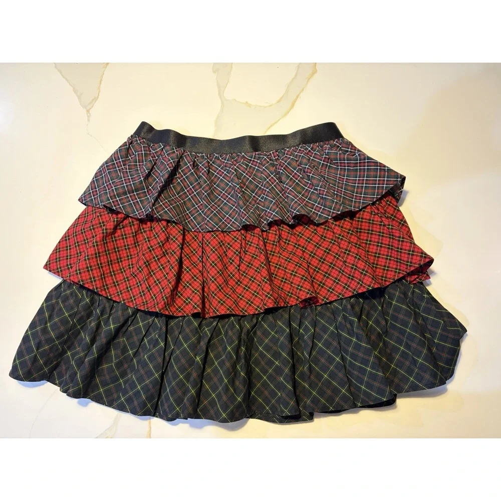 Polo Ralph Lauren Girls Plaid Tiered Ruffle Skirt Size L 12-14 Preppy Holiday